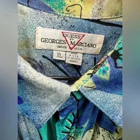 Vtg Guess Georges Marciano Abstract Hawaiian Y2K 1990s Designer Shirt - Picture 5 of 9